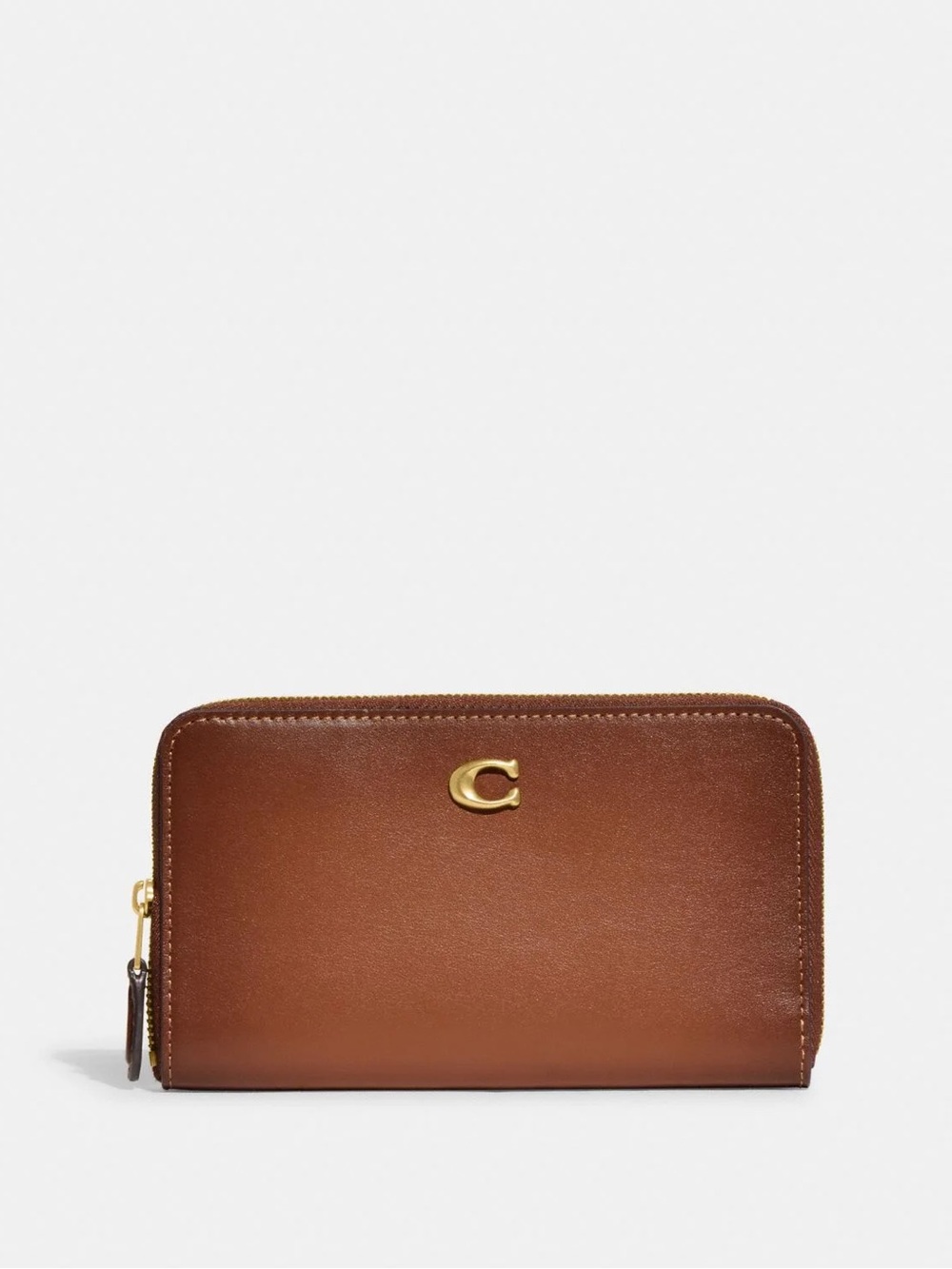 Coach Brown Leather Zip-Around Wallet with Gold 'C' Accent